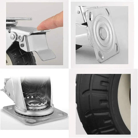 Zero Hassle Heavy Duty Rubber Swivel Casters Four Pack With Locking Brake And Fixed Wheels features sturdy steel brackets and durable wheel.