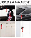 Universal Jdm Car Tow Strap And Racing Trailer Belt With Bold Slogan Graphics hanging in car and on door handles, showing versatility and visibility.