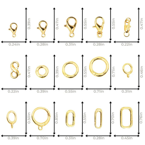 DIY Jewelry Repair Kit For Broken Necklaces And Bracelets With 15 Gold Plated Clasps Including Lobster Clasp Spring Ring Closures