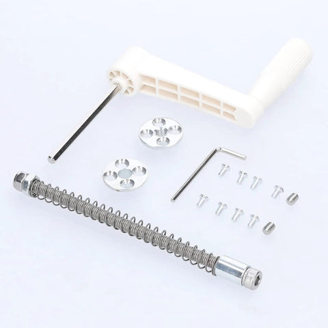 Heavy Duty Router Lift Table With Anti Slip Hand Crank And Quick Turn Screw Rod components including crank, stainless rod, and screws.