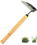 Japanese Garden Hand Hoe Sickle For Right Handed Use High Carbon Steel Blade Tough Dope Weeding Tool next to uprooted weeds