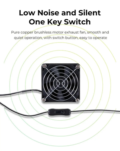 Ender Plus 3D Printer Enclosure Fan Extraction Kit with switch and grille shown for smoke exhaust