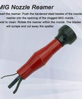 Red MIG nozzle reamer from Pro Grade 22-Piece MIG Welding Tools Kit with Chipping Hammer, Leather Welding Gloves, and more.