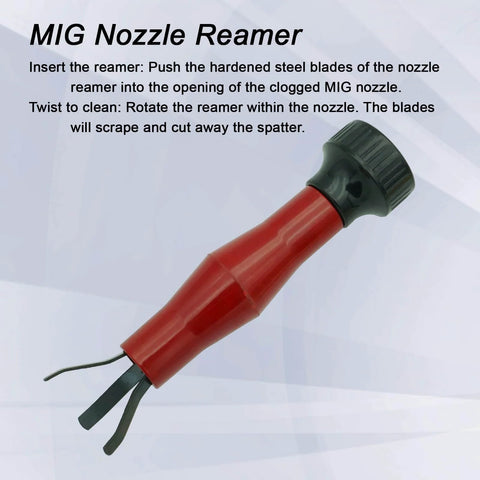 Red MIG nozzle reamer from Pro Grade 22-Piece MIG Welding Tools Kit with Chipping Hammer, Leather Welding Gloves, and more.