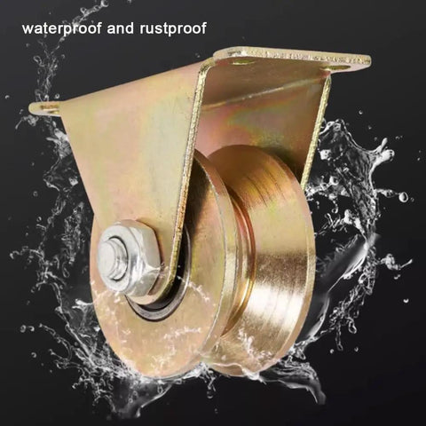 Heavy Duty V Track Rolling Gate Wheels Built Ridiculously Tough With Premium Steel Brackets For Smooth As Butter Glide And Rust Proof Industrial Replacement Parts In This Badass Two Pack Set showcasing sturdy steel design with waterproof features.