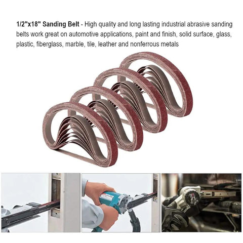 Half Inch By Eighteen Inch Aluminum Oxide Sanding Belts Set For Belt Sander With Four Belts Each Of Grits 60 80 120 180 240