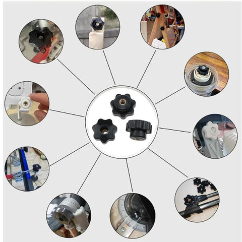 M6 x 32mm Female Thread Star Knob Clamp Nut Plastic T Track Knobs Black 8 Pack used in various CNC and DIY projects
