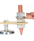 Heavy Duty Adjustable Magnetic Welding Support Clamp With N35 Strong Magnet Terminal Hold For Flat Or Curved Metal Surfaces and Ground Holder Tool. Close-up showing metallic components and design.