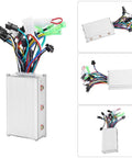 36V Brushless Motor Controller Using Sine Wave Technology And Clear LED Display For Electric Bikes Ebikes And Fat Tire Scooters, silver aluminum housing with wires.