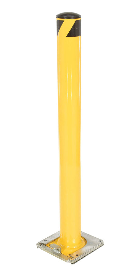 Tough As Nails Heavy Duty Welded Steel Safety Pipe Bollard With Quick Swap Surface Plate 48 Inches Tall 4 Point 5 Inches Wide In Sharp Safety Yellow Paint for industrial use.