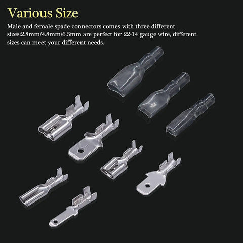 360 Piece Quick Splice Wire Spade Connector Kit 2.8mm 4.8mm 6.3mm Male and Female Crimp Terminals With Insulating Sleeves