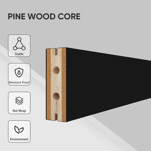 Cross-section of pine wood core within a black surface, highlighting stability and moisture proof features.