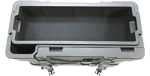 Top view of the Badass Roto Molded Drum Hardware Case With Top Loading Access and Fold Down Cymbal Vault for Six Cymbals.