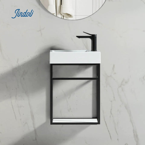 16 Inch Bathroom Vanity With Sink Combo For Small Spaces Industrial Wall Mounted Cabinet Set Modern Narrow Depth Bath Vanity