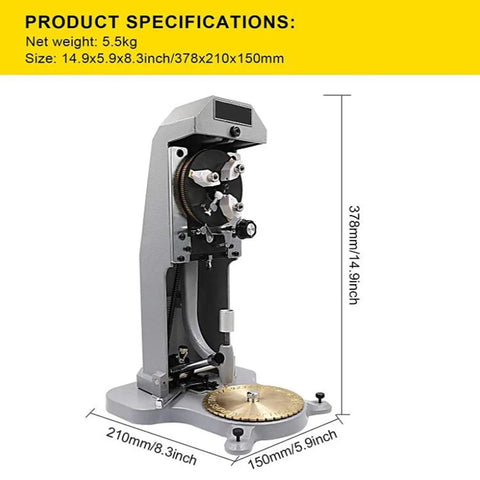 Professional Manual Ring Engraving Machine For Jewelry Makers Featuring Heavy Duty Steel Frame Precise Inner Ring Carving And Hassle Free Operation Built Tough For Daily Grind, side view with dimensions.