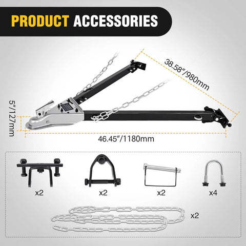 Beefed Up Tow Bar With Quick Connect Brackets And Safety Chains 2 Inch Hitch Ball 5500 Lb Towing Capacity 41 Inch Opening Bumper Mounted Universal Towing Bar For RV Car Trailer Truck Alloy Steel accessories set with brackets and chains