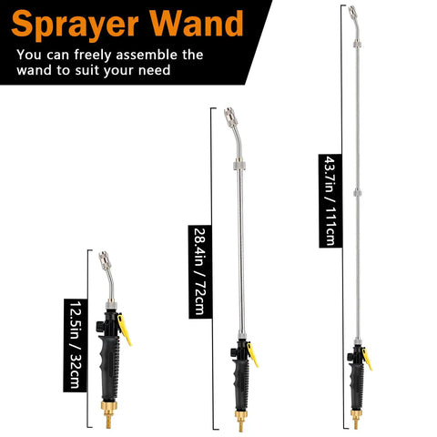 Pro Grade 44 Inch Sprayer Wand With Stainless Steel Build And Adjustable Reach Three Settings 12.5 28.4 43.7 Inches.