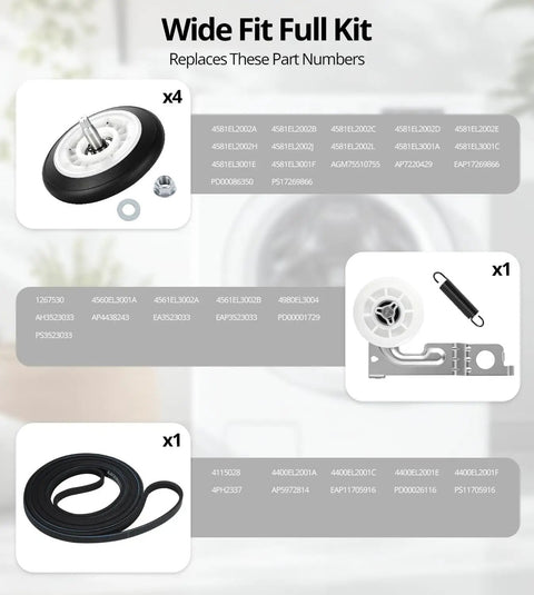 Fix Dryer Rumble With Premium Kit For LG Kenmore Ball Bearing Rollers Idler Pulley To Stop Noise Friction Using Solid Construction DIY Fix Home Save Money Restoring Smooth Operation Like New Never Breaking Again For Happy Homeowners. dryer kit parts