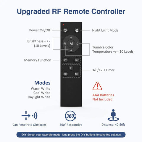Upgraded RF remote for Under Cabinet Lighting Kit With 6 Pack 12 Inch LED Strips, dimmable tunable white, 10-level brightness control
