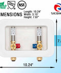 Image showing dimensions of Washing Machine Outlet Box With Water Hammer Arrestor And 1/4 Turn Ball Valves, Easy Install.