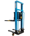 Heavy Duty Portable Electric Pallet Jack And Forklift Combo For Industrial Warehouse Logistics, blue vertical lift with ergonomic controls.