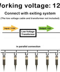 Diagram of Dope Low Voltage Landscape Lights 3W 120LM LED Round Bollard Light showing 12V wiring connection.