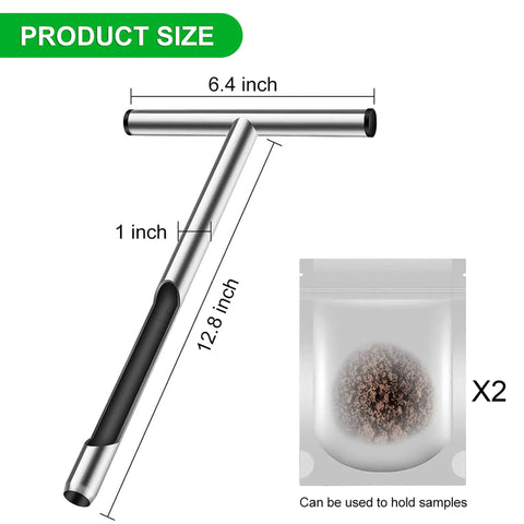 Dimensions of 12 Inch Stainless Steel Soil Probe Rod With T Handle For Quick Dirt Testing Includes Soil Sample Kit