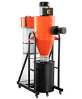 VEVOR 1.5HP Cyclone Dust Collector, 763 CFM features orange design, 12.5-gallon bag, and black base stand for woodworking.