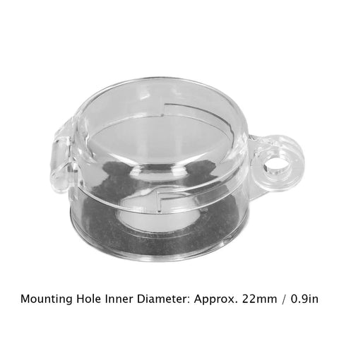 Emergency Stop Button Lockout Cover Round Transparent Push Button Guard For 22mm Diameter Protective Easy Visibility Prevents Accidental Activation In Industrial Equipment Heavy Duty Lockout Cap shown from above with open hinge.