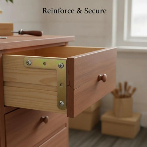 Drawer with 2.76 Inch Steel Right Angle Connector Bracket For 90 Degree Furniture Joints, Heavy Duty Shelf Support