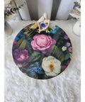 14 Inch Lazy Susan Turntable With Shimmer Epoxy Resin Artwork featuring floral design, placed on a fluffy white surface