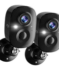 Smooth As Butter 2K Wireless Security Cameras 2 Pack installed on wall, featuring sleek design and wide-angle lenses.
