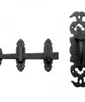 Black Iron Thumb Gate Latch With Rustic Antique Design for Fence and Door, Cast Iron Gate Lock Hardware Kit visible