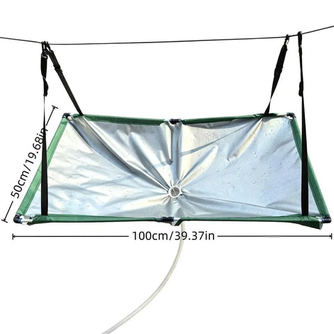 Heavy Duty 40x20 Inch Rainwater Catchment Mat With 3 Foot Hose Portable Oxford Cloth Harvesting Tarp hung with water hose