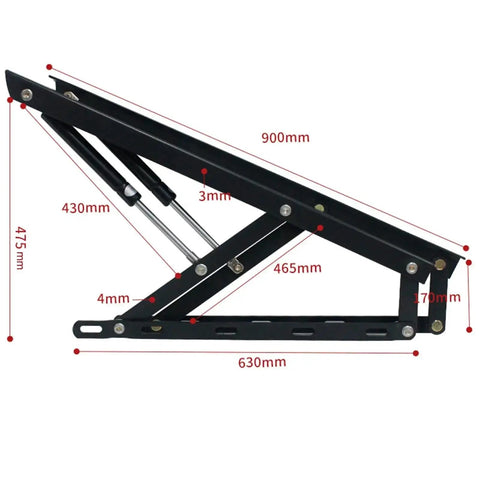 Ball Bearing Door Hinges 2 Pack For Lift Up Storage Bed Hinge Fits 1.5x2M Bed 60Kg Capacity side view with measurements