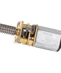 Rock Solid Mini Gearmotor With T5 Lead Screw Shaft Runs On 3V 6V Or 12V DC Ultra Quiet Low Speed Thread Reducer showing internal gears and threaded shaft.