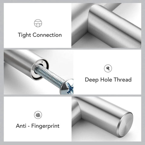Brushed Nickel Cabinet Handles 10 Pack, Seven And One Half Inch Center to Center, deep hole thread, anti-fingerprint, tight connection