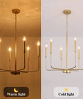 Dope Gold 6-Light Farmhouse Chandelier Ceiling Pendant Light for Dining Room showing warm and cold lighting options.