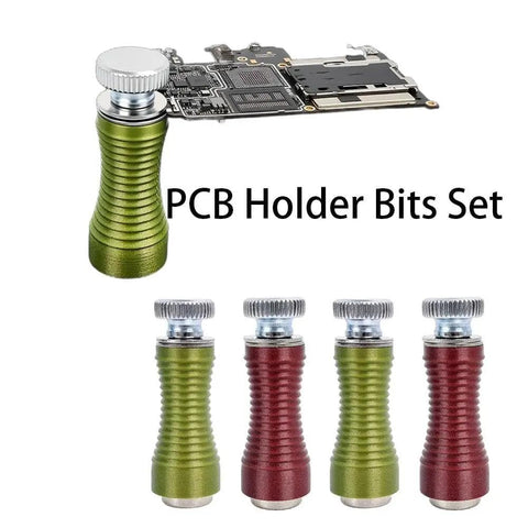 Magnetic PCB Holder Set With Four Strong Magnetic Fixtures For Soldering And Desoldering Universal PCB Alignment And Fixation Pro Grade Handy Soldering Station Accessory For Electronics Repair And Rework, showing green and red holders.
