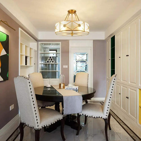 Dining room with Brass Flower Semi Flush Ceiling Light With 4 Lights, Dope Contemporary Glass LED Ceiling Lamp, 18 Inch.