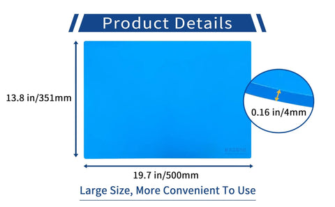 Premium Silicone Soldering Work Mat Heat Resistant Up To 920F Large 19.8 X 13.8 Inches with dimension details displayed