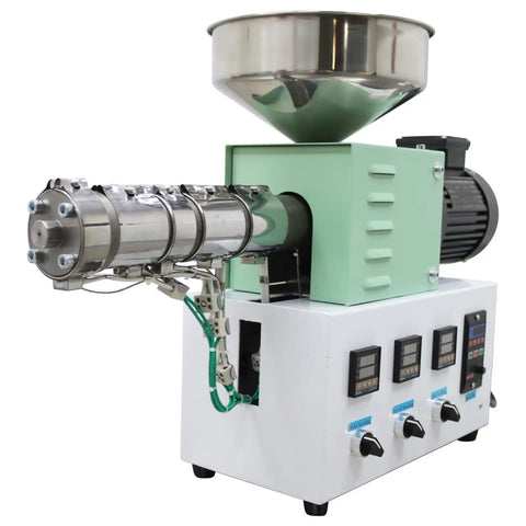 Heavy Duty Desktop Single Screw Plastic Extruder For Custom 3D Filament PEEK ABS PLA PETG TPU Material, showing hopper and motor.