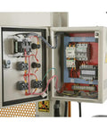 Inside view of control box showing electrical components for No Nonsense 30 Ton Electric Hydraulic Shop Press Heavy Workhorse For Auto Shop Repair.
