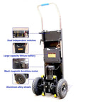 Top Tier Electric Stair Climbing Trolley Hand Truck With 1200W Brushless Motor showing features like battery and wheels.