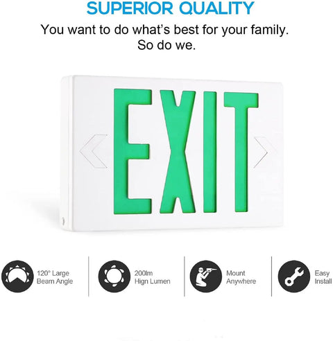 Six Pack LED Green Exit Sign With Battery Backup, Double Face Emergency Exit Light, side view product image on white background