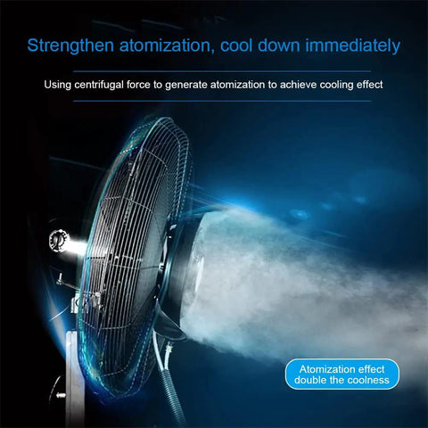Heavy Duty Industrial Spray Fan With Beast Mode Airflow And Adjustable Water Mist Cooling Plus 42 Liter Tank for atomization cooling effect.