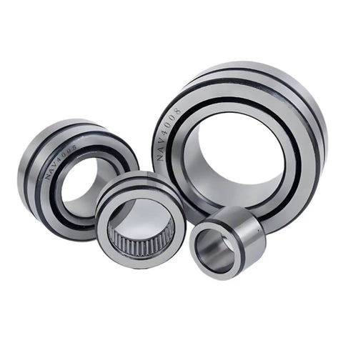 One Piece Built Heavy Duty Full Needle Roller Bearing With Inner Ring Pre Greased For Slick Rotation and Rock Solid Durability On Hydraulic Rams And Precision Forging Equipment Parts, four sizes with steel construction.