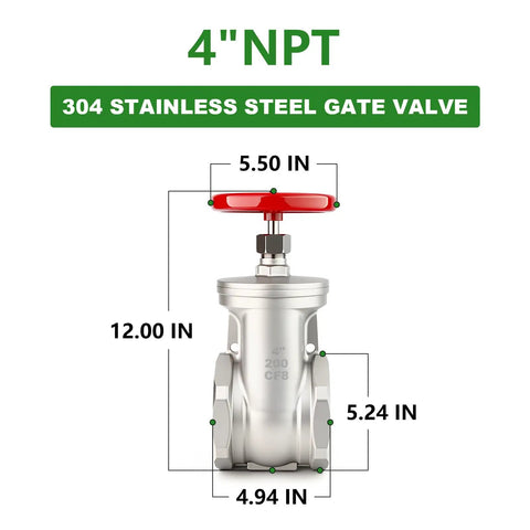 304 Stainless Steel Gate Valve 4 Inch NPT Female Rotary Sluice Valve With Wheel Handle dimensions diagram