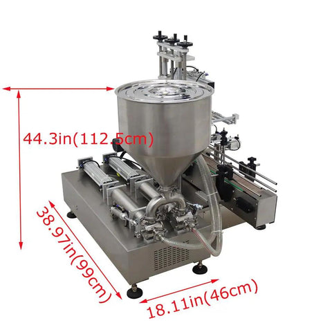 Built Like A Tank Automatic Pneumatic Liquid Paste Filler With Smooth Moving Conveyor Belt Dual Head Stainless Steel Dispenser 12 Mm Nozzle 100 To 1000Ml For Cosmetics Creams Plug And Play dimensions shown from front angle