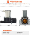 Washer water inlet valve for hot water, black plastic body with white actuator and metal mounting bracket; orange filter